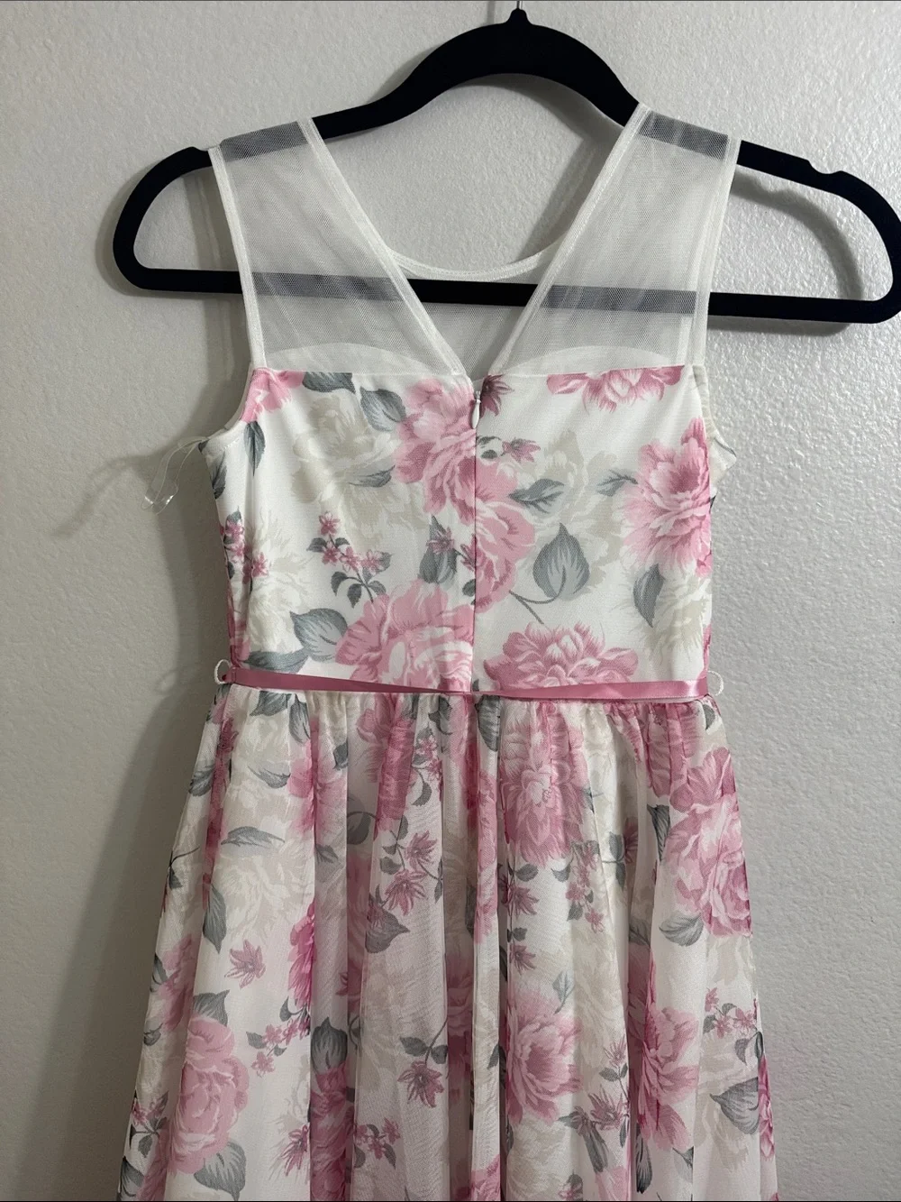 Beautees- Girls' White and Pink Floral High-Low Formal Dress with Satin Belt /10